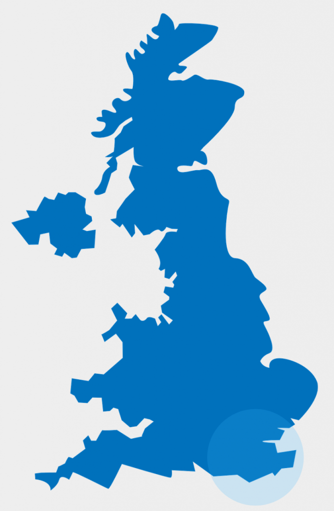 South East England highlighted on the map