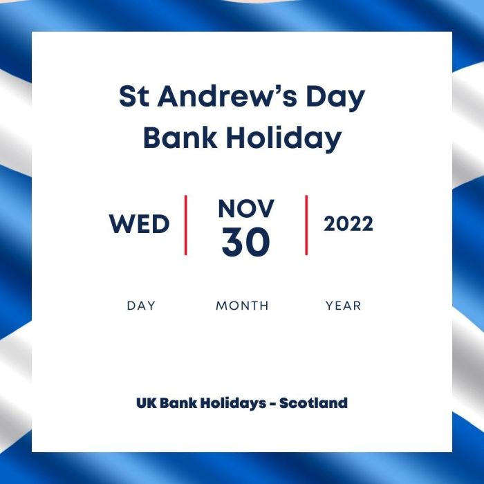 St Andrews Bank Holiday Calendar