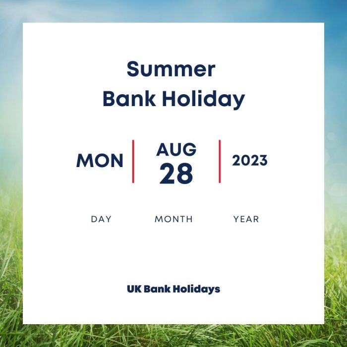 Summer Bank Holiday UK 2023